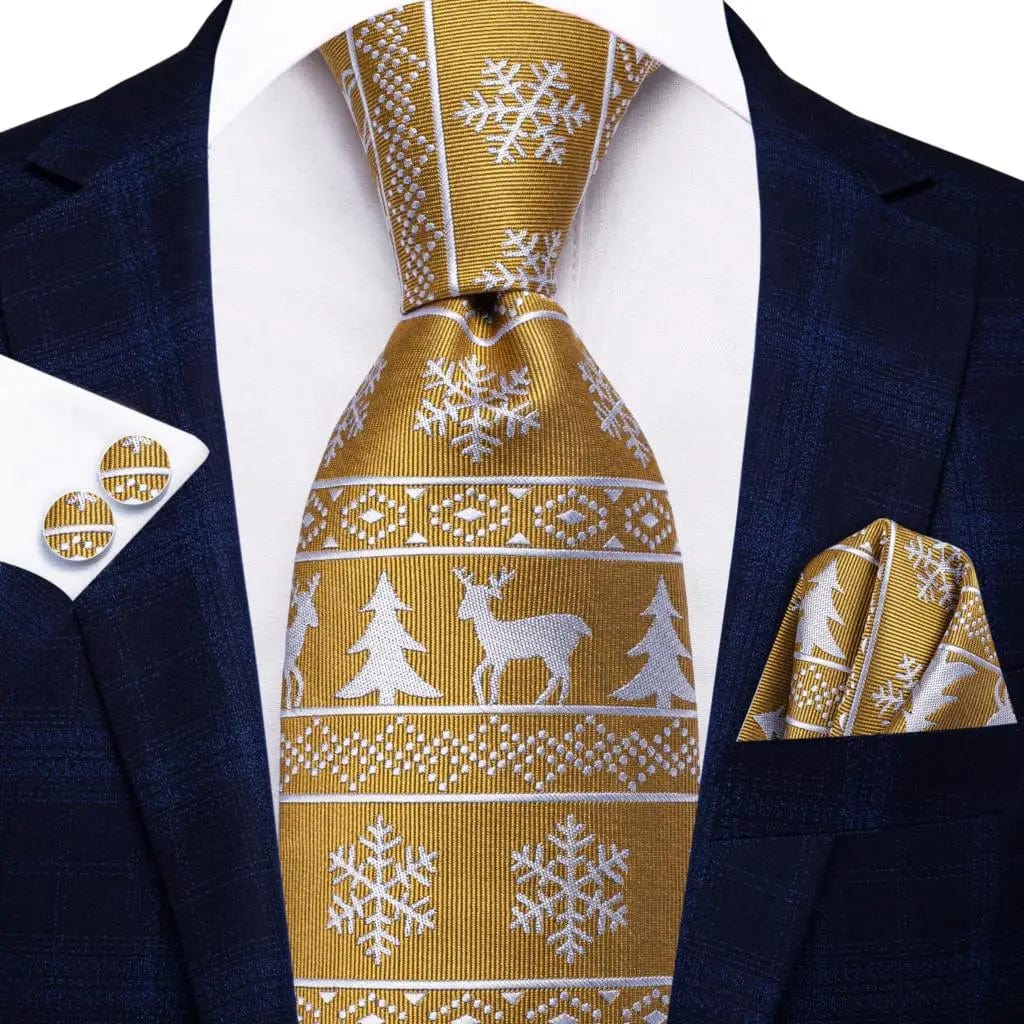 Hi - Tie Solid Gold Yellow Silk Ties For Men Handky Cufflinks Set Fashion Gift For Men's Tie Wedding Business Necktie - SHOWLU FASHION STORE