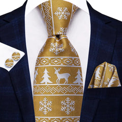 Hi - Tie Solid Gold Yellow Silk Ties For Men Handky Cufflinks Set Fashion Gift For Men's Tie Wedding Business Necktie - SHOWLU FASHION STORE