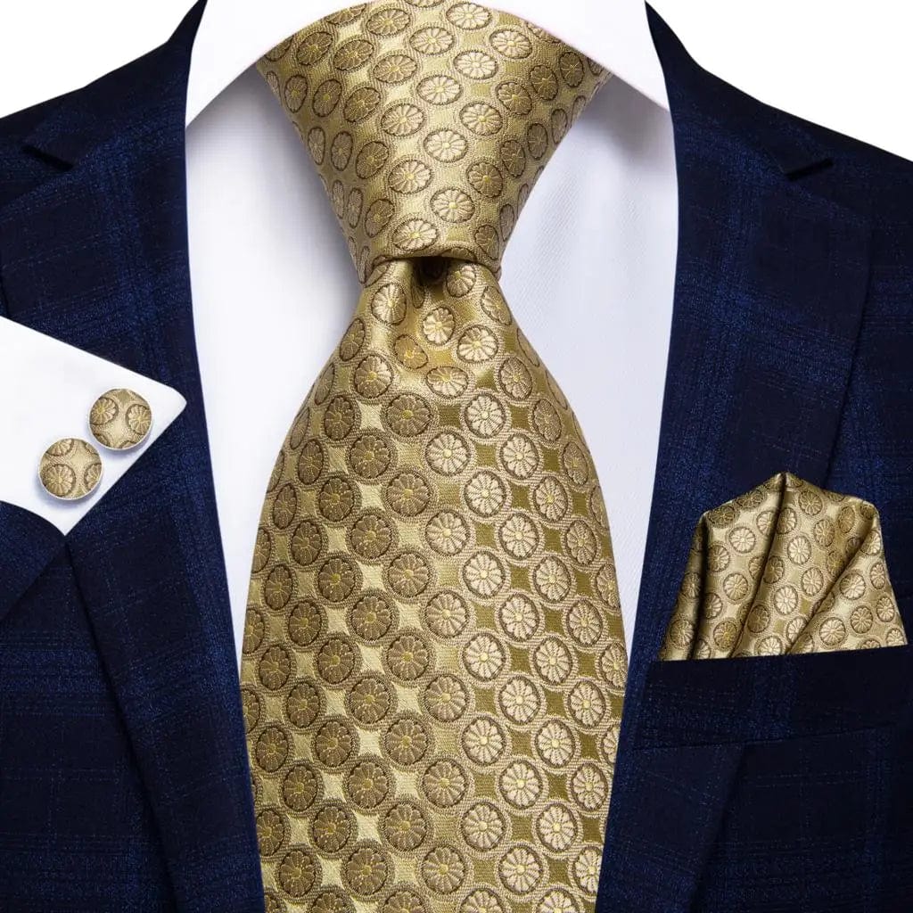 Hi - Tie Solid Gold Yellow Silk Ties For Men Handky Cufflinks Set Fashion Gift For Men's Tie Wedding Business Necktie - SHOWLU FASHION STORE