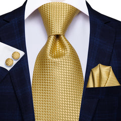 Hi - Tie Solid Gold Yellow Silk Ties For Men Handky Cufflinks Set Fashion Gift For Men's Tie Wedding Business Necktie - SHOWLU FASHION STORE