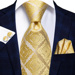 Hi - Tie Solid Gold Yellow Silk Ties For Men Handky Cufflinks Set Fashion Gift For Men's Tie Wedding Business Necktie - SHOWLU FASHION STORE