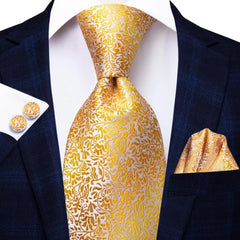 Hi - Tie Solid Gold Yellow Silk Ties For Men Handky Cufflinks Set Fashion Gift For Men's Tie Wedding Business Necktie - SHOWLU FASHION STORE