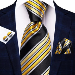 Hi - Tie Solid Gold Yellow Silk Ties For Men Handky Cufflinks Set Fashion Gift For Men's Tie Wedding Business Necktie - SHOWLU FASHION STORE