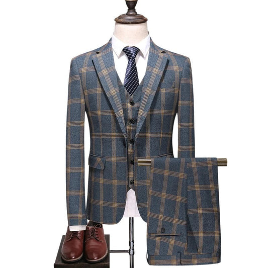 High - end Men's (suit + Vest + Trousers) Wedding Suit Fashion All - in - one Business Casual Suit Three - piece Groom's Wedding Dress - SHOWLU FASHION STORE