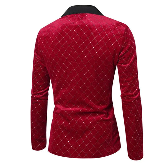 High - grade Men Luxury Gold Velvet Suit Single - button Loose Jacket Black Green Burgundy Male Wedding Party Dress Plaid Blazers - SHOWLU FASHION STORE