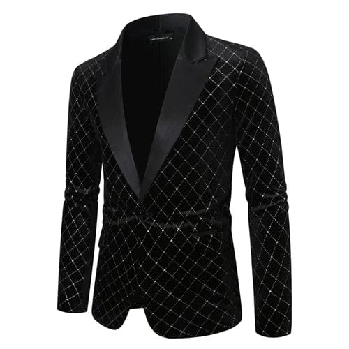 High - grade Men Luxury Gold Velvet Suit Single - button Loose Jacket Black Green Burgundy Male Wedding Party Dress Plaid Blazers - SHOWLU FASHION STORE