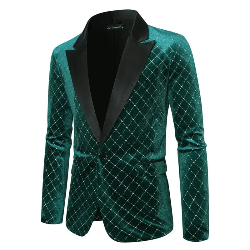 High - grade Men Luxury Gold Velvet Suit Single - button Loose Jacket Black Green Burgundy Male Wedding Party Dress Plaid Blazers - SHOWLU FASHION STORE