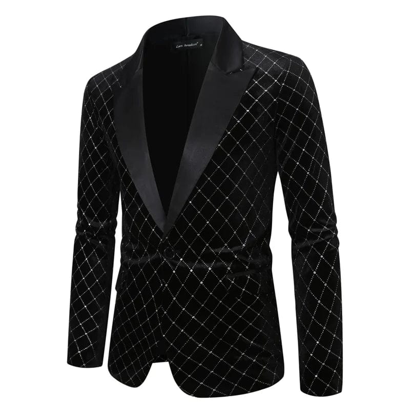 High - grade Men Luxury Gold Velvet Suit Single - button Loose Jacket Black Green Burgundy Male Wedding Party Dress Plaid Blazers - SHOWLU FASHION STORE