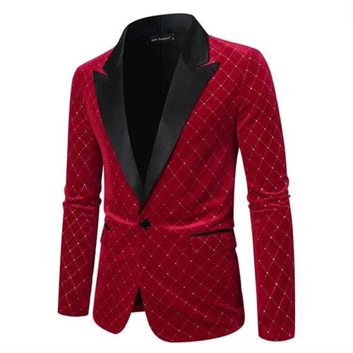 High - grade Men Luxury Gold Velvet Suit Single - button Loose Jacket Black Green Burgundy Male Wedding Party Dress Plaid Blazers - SHOWLU FASHION STORE