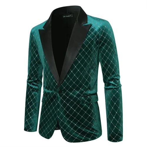 High - grade Men Luxury Gold Velvet Suit Single - button Loose Jacket Black Green Burgundy Male Wedding Party Dress Plaid Blazers - SHOWLU FASHION STORE
