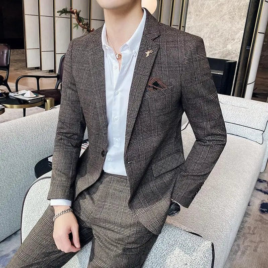 High Quality 2023 Men's (suit + Trousers) Boutique Fashion Business Suit Slim Handsome Trend Banquet Two - piece Set Four Seasons - SHOWLU FASHION STORE