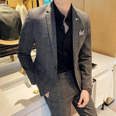 High Quality 2023 Men's (suit + Trousers) Boutique Fashion Business Suit Slim Handsome Trend Banquet Two - piece Set Four Seasons - SHOWLU FASHION STORE