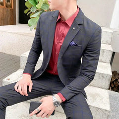 High Quality 2023 Men's (suit + Trousers) Boutique Fashion Business Suit Slim Handsome Trend Banquet Two - piece Set Four Seasons - SHOWLU FASHION STORE