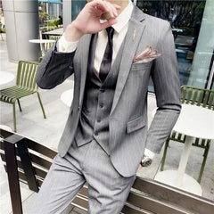 High Quality 2023 New Men (suit + Vest + Trousers) British Fashion Slim Handsome Trend All - in - one Banquet Three - piece Set Blaze - SHOWLU FASHION STORE
