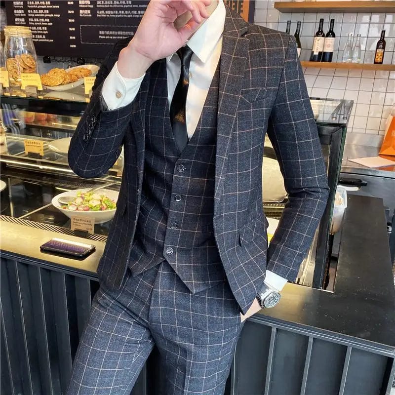 High Quality 2023 New Men (suit + Vest + Trousers) British Fashion Slim Handsome Trend All - in - one Banquet Three - piece Set Blaze - SHOWLU FASHION STORE