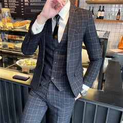 High Quality 2023 New Men (suit + Vest + Trousers) British Fashion Slim Handsome Trend All - in - one Banquet Three - piece Set Blaze - SHOWLU FASHION STORE