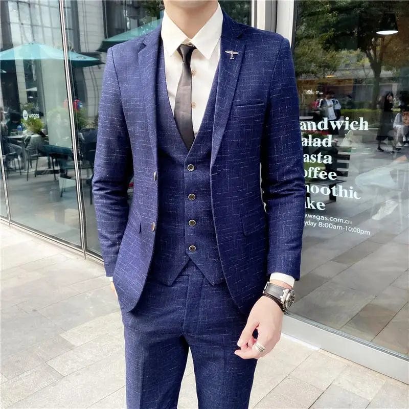 High Quality 2023 New Men (suit + Vest + Trousers) British Fashion Slim Handsome Trend All - in - one Banquet Three - piece Set Blaze - SHOWLU FASHION STORE