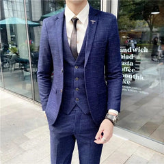 High Quality 2023 New Men (suit + Vest + Trousers) British Fashion Slim Handsome Trend All - in - one Banquet Three - piece Set Blaze - SHOWLU FASHION STORE