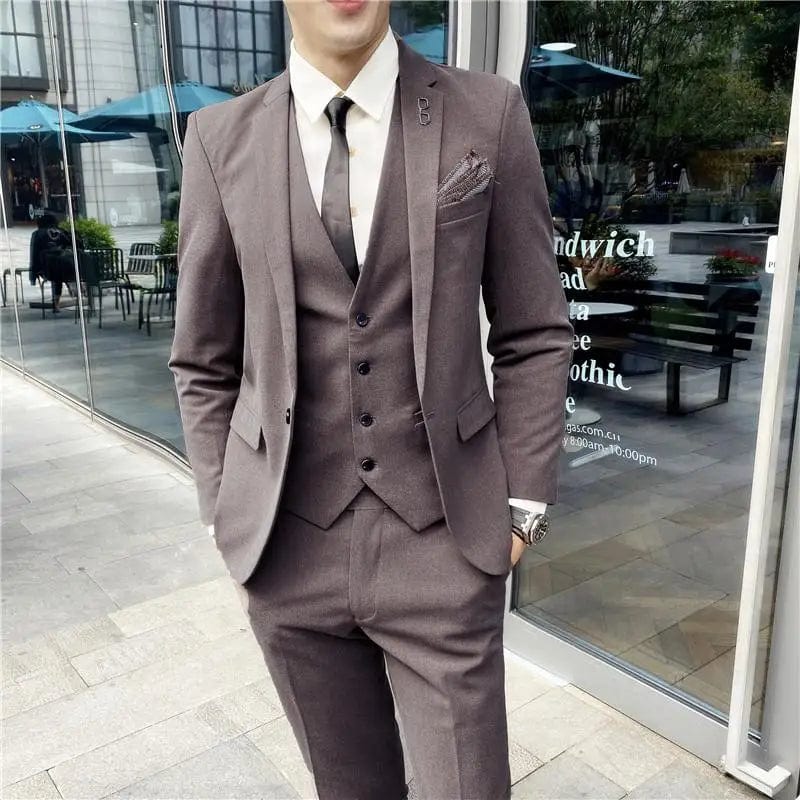 High Quality 2023 New Men (suit + Vest + Trousers) British Fashion Slim Handsome Trend All - in - one Banquet Three - piece Set Blaze - SHOWLU FASHION STORE