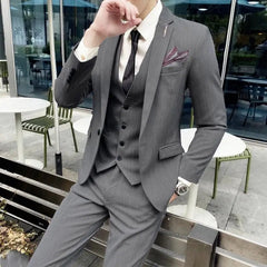 High Quality 2023 New Men (suit + Vest + Trousers) British Fashion Slim Handsome Trend All - in - one Banquet Three - piece Set Blaze - SHOWLU FASHION STORE