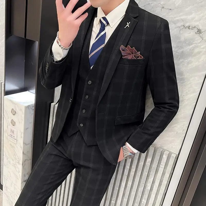 High Quality 2023 New Men (suit + Vest + Trousers) British Fashion Slim Handsome Trend All - in - one Banquet Three - piece Set Blaze - SHOWLU FASHION STORE