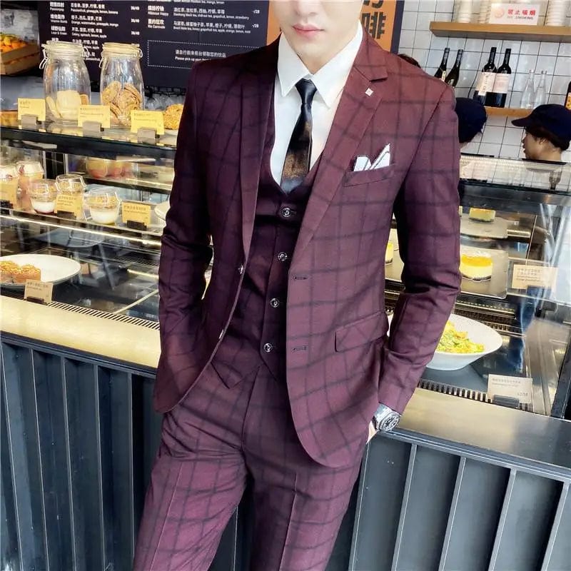 High Quality 2023 New Men (suit + Vest + Trousers) British Fashion Slim Handsome Trend All - in - one Banquet Three - piece Set Blaze - SHOWLU FASHION STORE