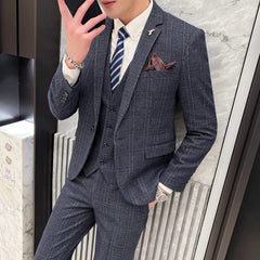High Quality 2023 New Men (suit + Vest + Trousers) British Fashion Slim Handsome Trend All - in - one Banquet Three - piece Set Blaze - SHOWLU FASHION STORE