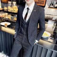 High Quality 2023 New Men (suit + Vest + Trousers) British Fashion Slim Handsome Trend All - in - one Banquet Three - piece Set Blaze - SHOWLU FASHION STORE