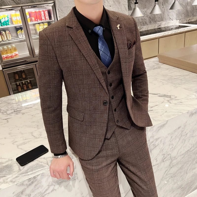High Quality 2023 New Men (suit + Vest + Trousers) British Fashion Slim Handsome Trend All - in - one Banquet Three - piece Set Blaze - SHOWLU FASHION STORE
