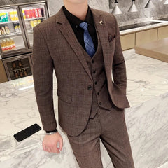 High Quality 2023 New Men (suit + Vest + Trousers) British Fashion Slim Handsome Trend All - in - one Banquet Three - piece Set Blaze - SHOWLU FASHION STORE
