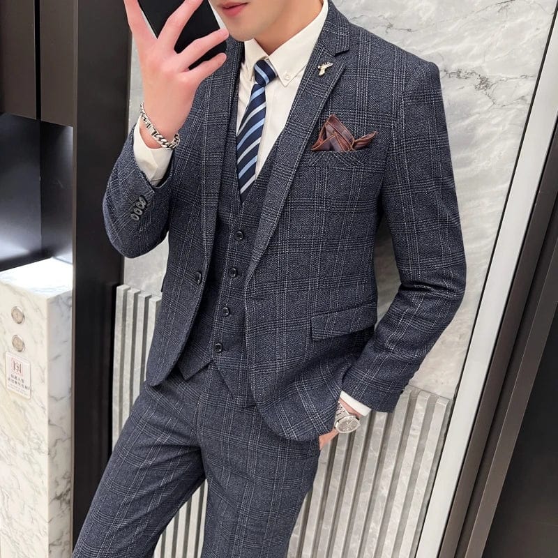High Quality 2023 New Men (suit + Vest + Trousers) British Fashion Slim Handsome Trend All - in - one Banquet Three - piece Set Blaze - SHOWLU FASHION STORE