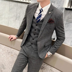 High Quality 2023 New Men (suit + Vest + Trousers) British Fashion Slim Handsome Trend All - in - one Banquet Three - piece Set Blaze - SHOWLU FASHION STORE