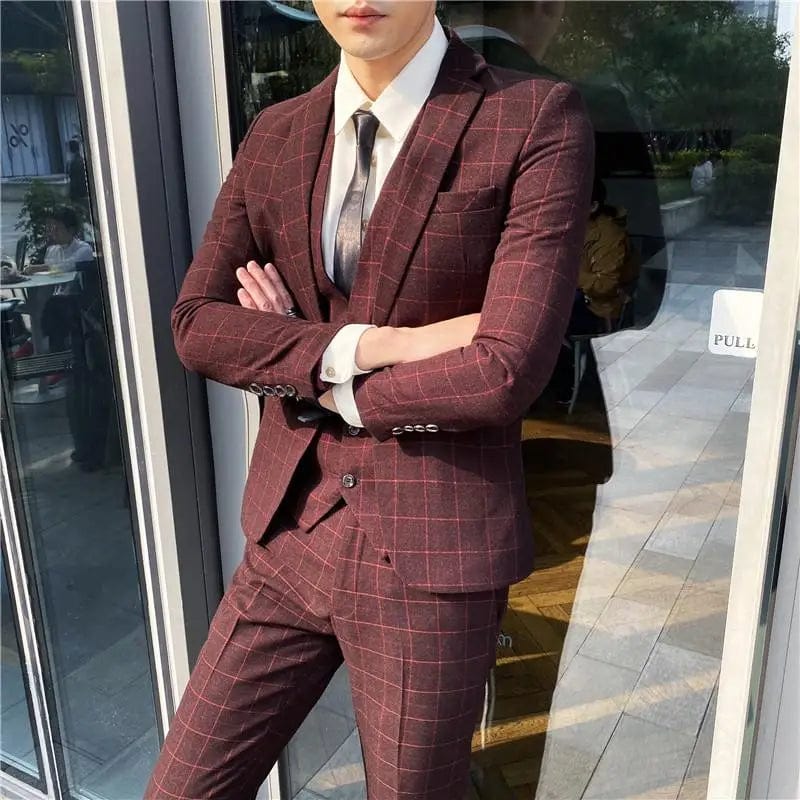 High Quality 2023 New Men (suit + Vest + Trousers) British Fashion Slim Handsome Trend All - in - one Banquet Three - piece Set Blaze - SHOWLU FASHION STORE