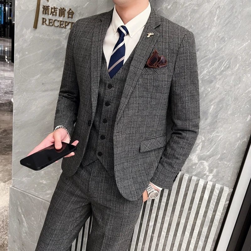 High Quality 2023 New Men (suit + Vest + Trousers) British Fashion Slim Handsome Trend All - in - one Banquet Three - piece Set Blaze - SHOWLU FASHION STORE