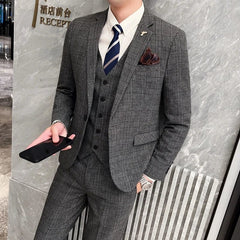 High Quality 2023 New Men (suit + Vest + Trousers) British Fashion Slim Handsome Trend All - in - one Banquet Three - piece Set Blaze - SHOWLU FASHION STORE