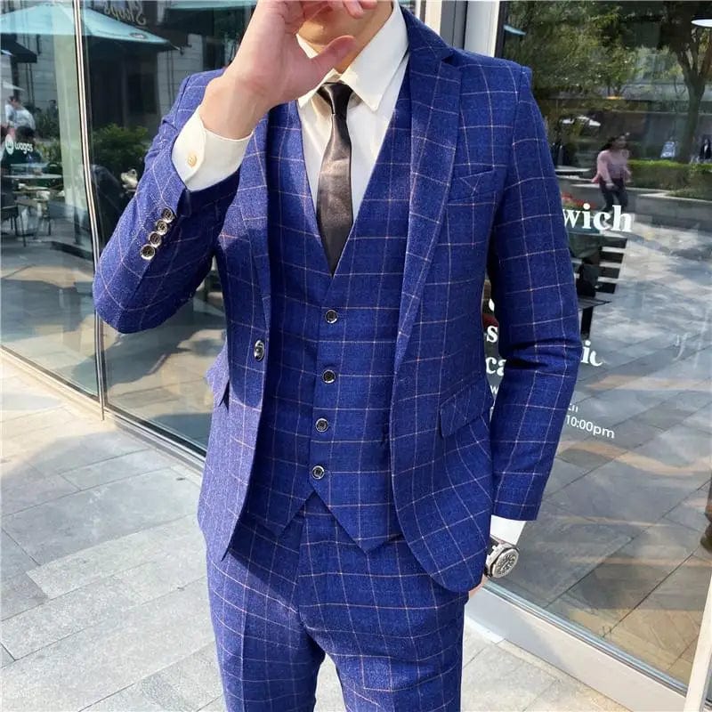 High Quality 2023 New Men (suit + Vest + Trousers) British Fashion Slim Handsome Trend All - in - one Banquet Three - piece Set Blaze - SHOWLU FASHION STORE