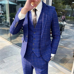 High Quality 2023 New Men (suit + Vest + Trousers) British Fashion Slim Handsome Trend All - in - one Banquet Three - piece Set Blaze - SHOWLU FASHION STORE