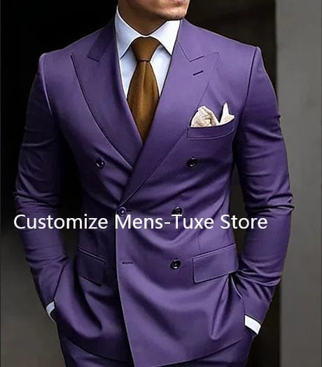 High Quality Brown Men's Suits Double Breasted Bespoke Double Breasted Peaked Lapel Formal Blazer Slim Fit 2 Piece Jacket Pants - SHOWLU FASHION STORE