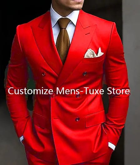 High Quality Brown Men's Suits Double Breasted Bespoke Double Breasted Peaked Lapel Formal Blazer Slim Fit 2 Piece Jacket Pants - SHOWLU FASHION STORE