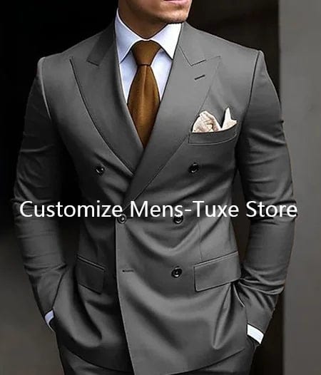 High Quality Brown Men's Suits Double Breasted Bespoke Double Breasted Peaked Lapel Formal Blazer Slim Fit 2 Piece Jacket Pants - SHOWLU FASHION STORE