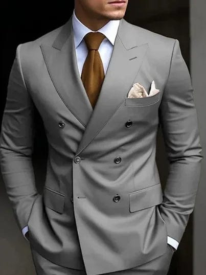 High Quality Brown Men's Suits Double Breasted Bespoke Double Breasted Peaked Lapel Formal Blazer Slim Fit 2 Piece Jacket Pants - SHOWLU FASHION STORE