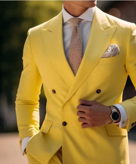 High Quality Brown Men's Suits Double Breasted Bespoke Double Breasted Peaked Lapel Formal Blazer Slim Fit 2 Piece Jacket Pants - SHOWLU FASHION STORE
