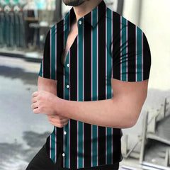 Holiday Beach Striped 3D Print Men Tops Man/Women Casual Fashion Short Sleeves shirt Lapel Button Shirt Oversized Unisex Clothes - SHOWLU FASHION STORE