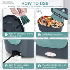 HOMEFISH 1.5 L 60W Electric Lunch Box Food Warmer Portable Food Heater for Car Or Home - Leak Proof 304 Stainless Steel Liner - SHOWLU FASHION STORE