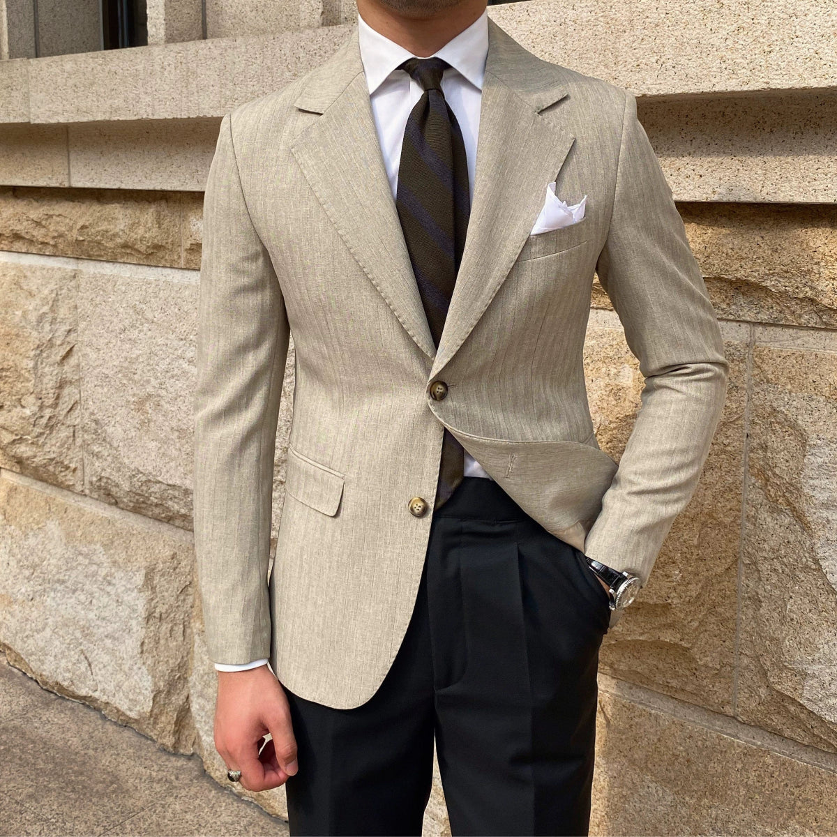 Homemade Autumn Stripes Slim - Fitting English Style Leisure Suit - SHOWLU FASHION STORE