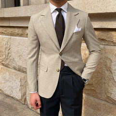 Homemade Autumn Stripes Slim - Fitting English Style Leisure Suit - SHOWLU FASHION STORE