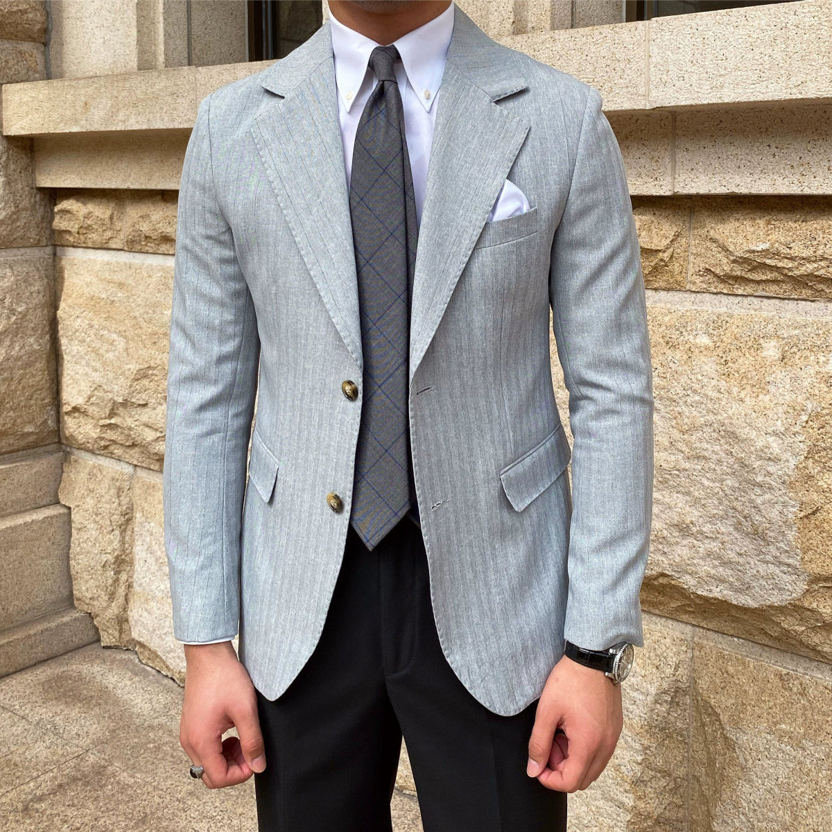 Homemade Autumn Stripes Slim - Fitting English Style Leisure Suit - SHOWLU FASHION STORE
