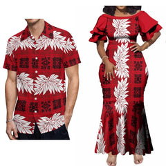 Hot Couple Set Woman Dress Elegant Maxi Dress Women'S Dinner Evening Dress Polynesian Tribe With Men'S Casual Shirt - SHOWLU FASHION STORE