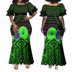 Hot Couple Set Woman Dress Elegant Maxi Dress Women'S Dinner Evening Dress Polynesian Tribe With Men'S Casual Shirt - SHOWLU FASHION STORE