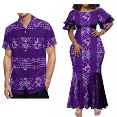 Hot Couple Set Woman Dress Elegant Maxi Dress Women'S Dinner Evening Dress Polynesian Tribe With Men'S Casual Shirt - SHOWLU FASHION STORE
